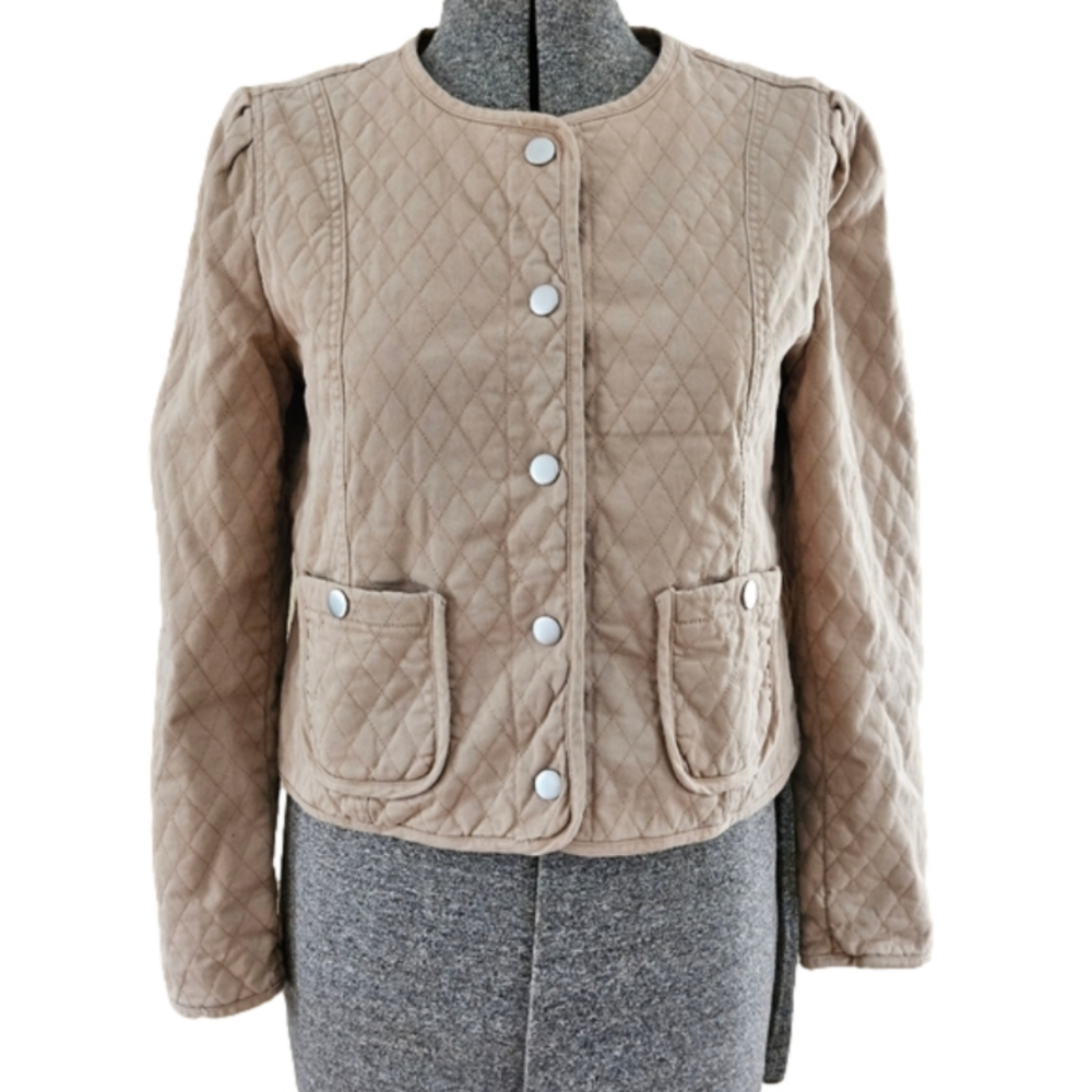 Ophelia Roe Tan Quilted Snap-Up Waist Coat/Jacket-Size Large
